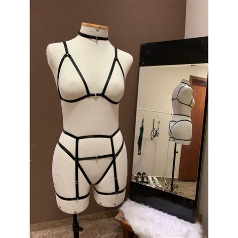 Conjunto Sexy Lingerie Er Tica Cinta Liga Regul Vel Coleira