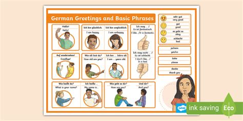 German Greetings And Basic Phrases Word Mat Twinkl