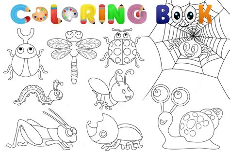Libro Para Colorear Con Dibujos Animados De Bichos Divertidos Vector