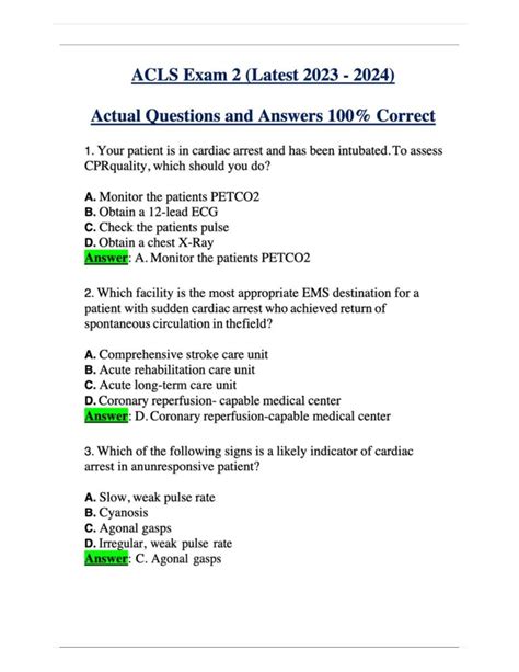 Acls Post Test Latest Actual Questions And Answers