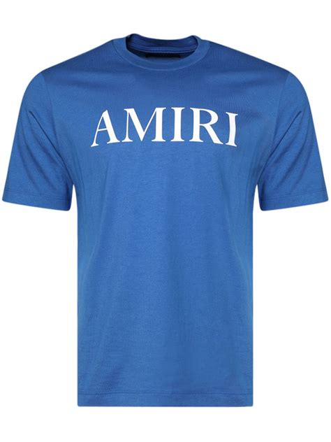 Amiri Logo Print Cotton T Shirt Blue Farfetch Uk