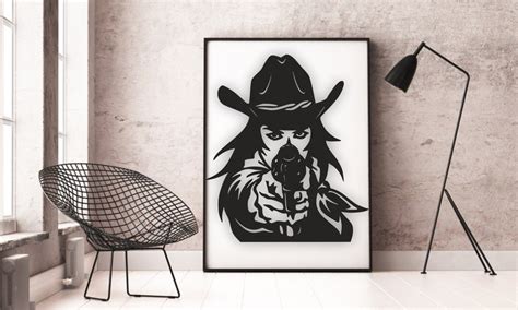 Lady Cowgirl Design Laser Cut Svg Dxf Files Wall Sticker Etsy