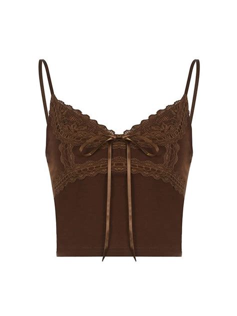 2022 Crop Lace Paneled Y2K Cami Top Brown M In Tank Tops Camis Online