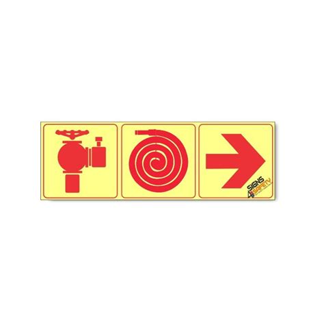 Fire Hydrant Fire Hose Arrow Right Photoluminescent Glow In The Dark Sign Sabs