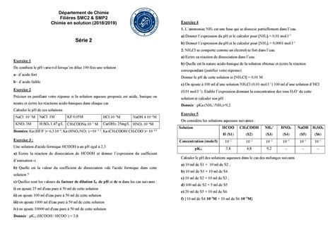 TD Serie 2 salut c les exercices de chimie en solution Département