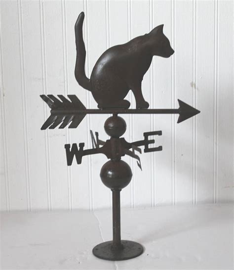 Early 20th Century Diminutive Tin Cat Weathervane On Original Base At