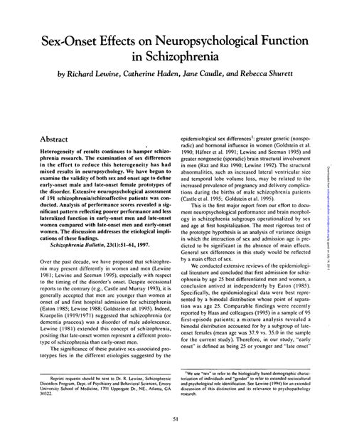 Pdf Sex Onset Effects On Neuropsychological Function In Schizophrenia