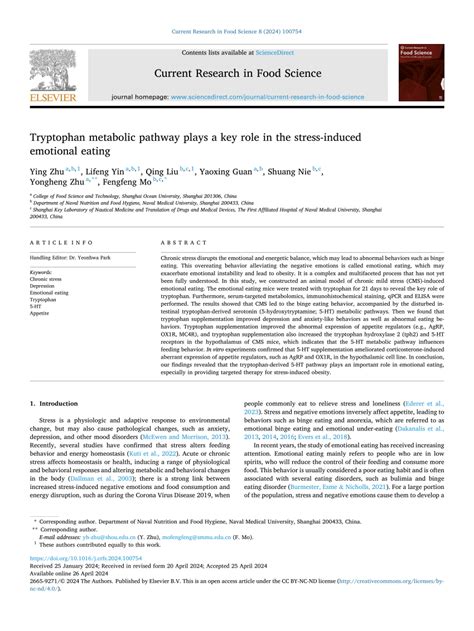 PDF Tryptophan Metabolic Pathway Plays A Key Role In The Stress