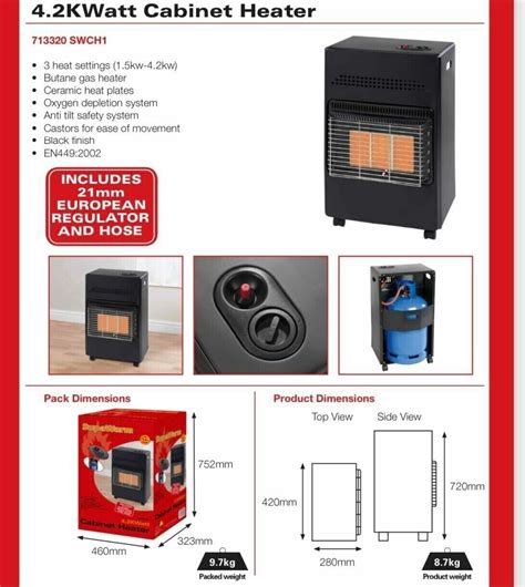 4 2kw Portable Home Butane Fire Calor Gas Cabinet Heater With Regulator Hose Ebay