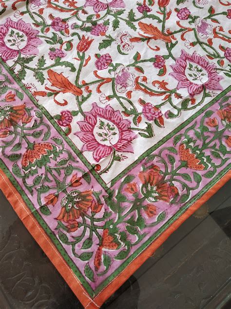 Floral Tablecloth Block Print Indian Floral Print Rectangular Etsy