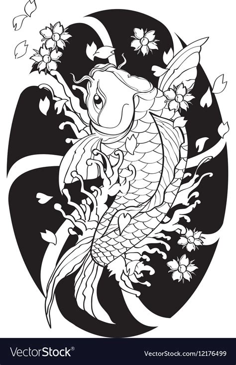 Koi Fish Tattoo Japanese Style Lined Pattern Draw Vector Image | Hot ...