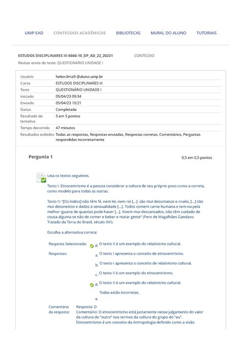 Revisar Envio Do Teste Question Rio Unidade I Estudos Revisar Envio