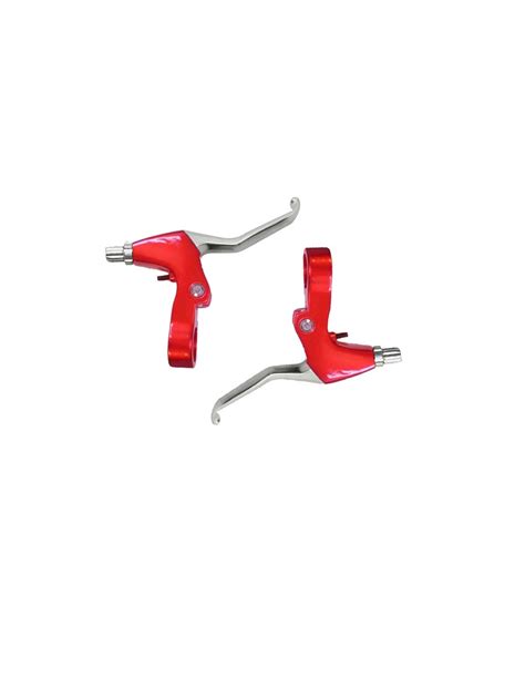 Paire De Leviers De Frein Vtt V Brake Doigts Aluminium Argent Rouge