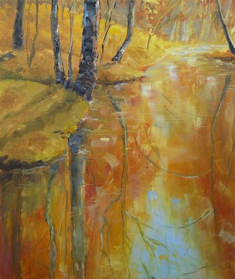 Golden Trees By The River Painting By Emilia Milcheva Saatchi Art