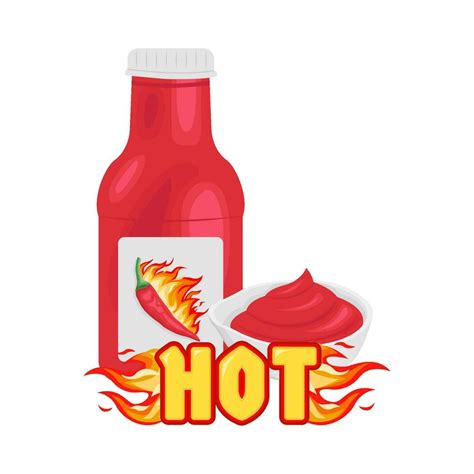 Hot Fire Bottle Sauce With Sauce In Bowl Illustration Vector Art At Vecteezy
