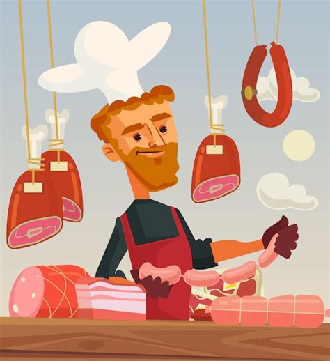 Carnicer A Car Cter De Hombre Cocinero Vendedor De Carne Ilustraci N