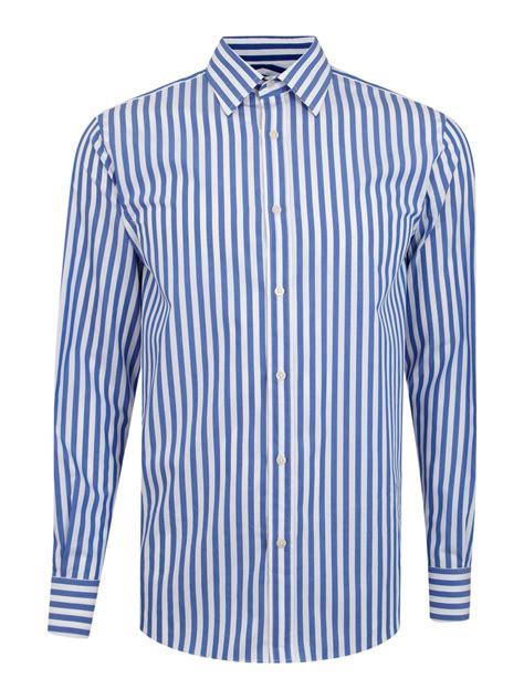 New Lingwood Wide Stripe Luxury Cotton Shirt In Blue For Men Lyst