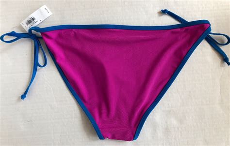 OLD NAVY STRING BIKINI BOTTOM DEEP FUSCHIA W BLUE TRIM WOMENS SIZE