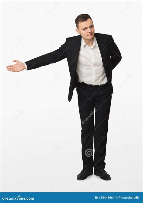 Young Businessman Gesturing Welcome Isolated Stock Photo Image Of