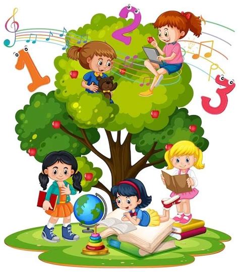 Free Vector A Children Are Reading Books On A Stack Of Books In