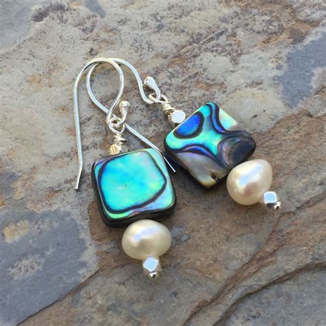 Abalone Earrings Abalone and Pearl Earrings 1.25 inches