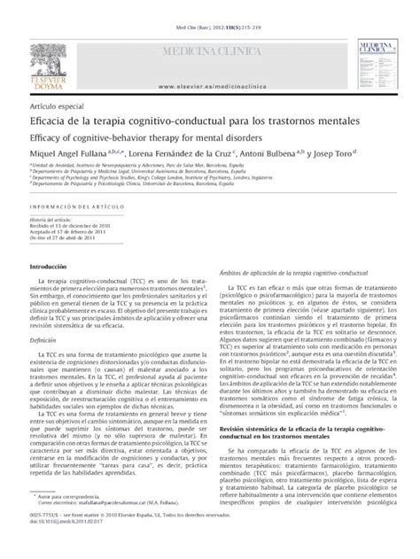 PDF Eficacia De La Terapia Cognitivo Conductual Para Los Trastornos