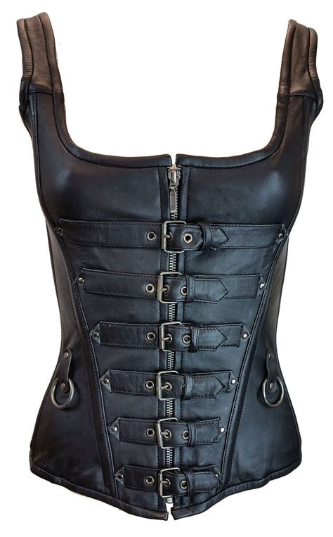 Vc1318 Vance Leather 6 Buckle Zip Front Corset With Shoulder Straps