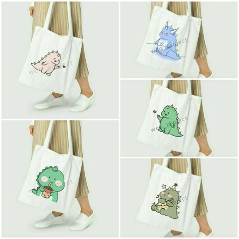 Canvas TOTE BAG Women S TOTE BAG DINO TOTE BAG PIZZA MOVIE FLOWER BAG