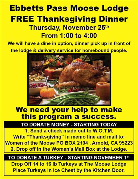 Ebbetts Pass Moose Lodge Community Thanksgiving Dinner The Pine Tree