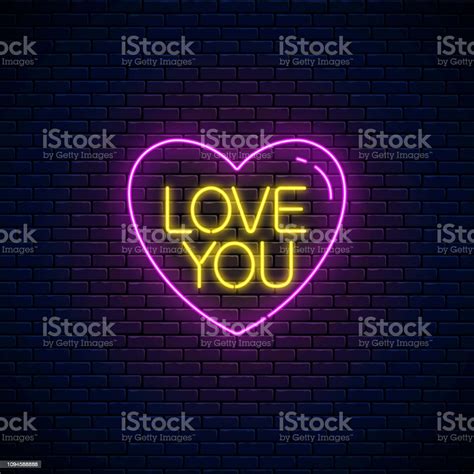 Love You Text In Heart Shape In Neon Style Happy Valentines Day Neon