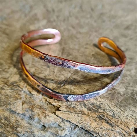 Hammered Copper Cuff Bracelet For Men And Women Rustic Copper Wire