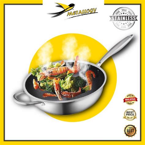 Metallogy 304 Stainless Steel Wok Non Stick Wok Honeycomb Wok Frying