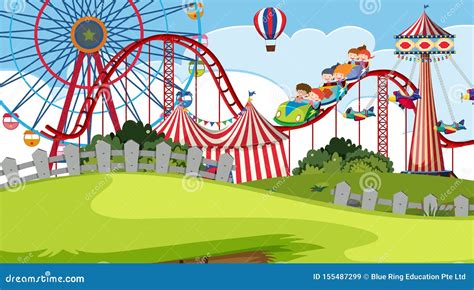 An Outdoor Scene With Funfair Stock Vector Illustration Of Park