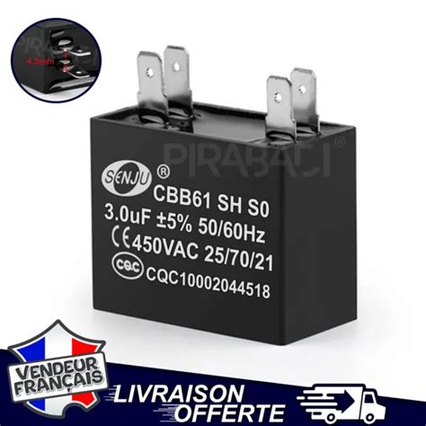 LOT DE 2 CONDENSATEUR DE DÉMARRAGE MOTEUR CBB61 3uF 450V AVEC