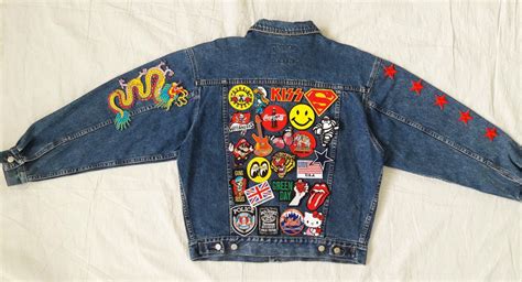 Patched Denim Hand Reworked Studded Vintage Jean Jacket With Patches