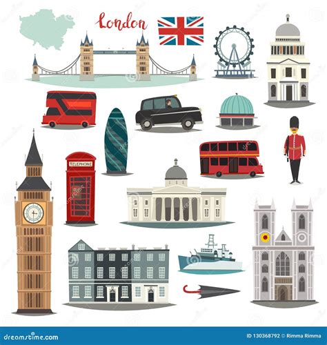 London Vector Illustration Big Collection Cartoon United Kingdom Icons