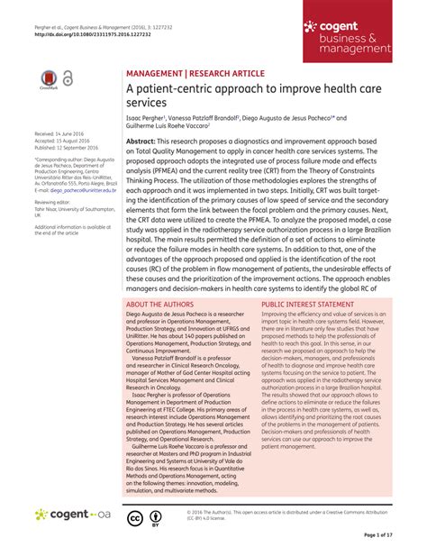 PDF A Patient Centric Approach To Improve Health Care Services