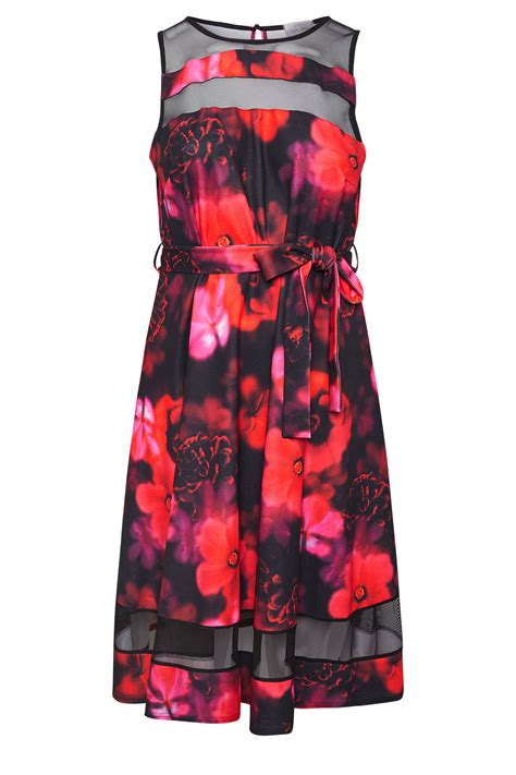 Yours London Plus Size Red Floral Print Skater Dress Yours Clothing