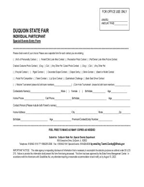 Fillable Online DUQUOIN STATE FAIR TWILIGHT PARADE Entry Form Fax Email