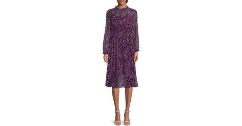 Calvin Klein Synthetic Floral Fit Flare Dress In Purple Lyst