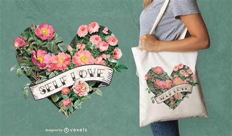 Floral Heart Self Love Tote Bag Design Psd Editable Template