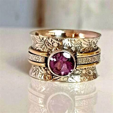 Amethyst Spinner Ring Sterling Silver Ring Spinner Rings Etsy