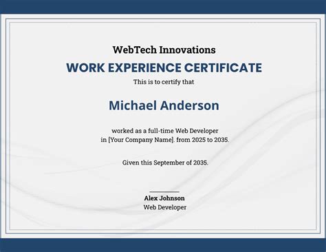 Free Sample Company Experience Certificate Template To Edit Online