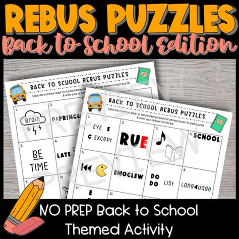 Brainteaser Rebus Puzzle Activity Back To School Edition