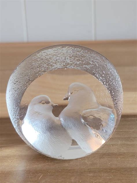 Vintage Signed Mats Jonasson Sweden Two Birds Paperweight Etsy