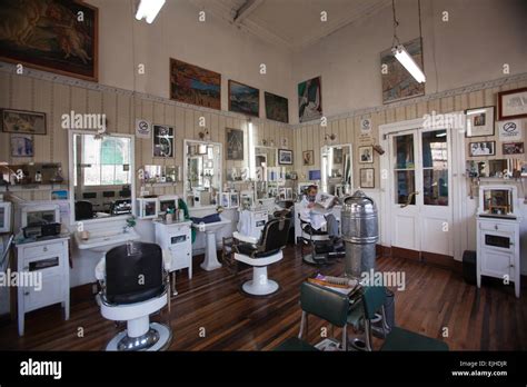 Barber In Old Fashioned Barbers Shop Santiago Chile Stock Photo