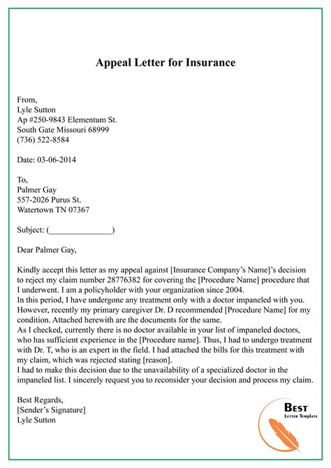 Reconsideration Insurance Appeal Letter Template