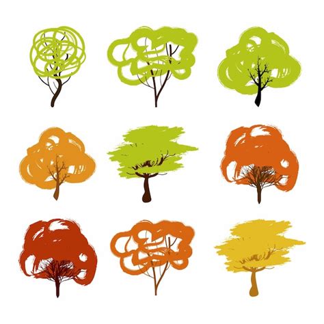 Ensemble D illustrations Vectorielles D arbres Colorés Ensemble De