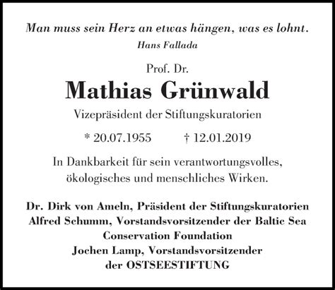 Traueranzeigen Von Mathias Gr Nwald Trauer Anzeigen De