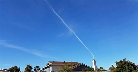 While On A Walk I Looked Up And Found A Jet S Trail Lined Up Perfectly With This Chimney To